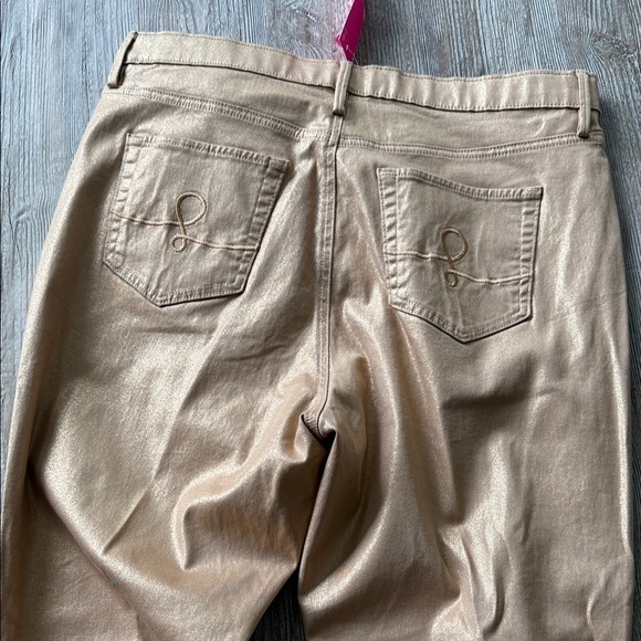 🌴 Lilly Pulitzer GOLD Eagan High Rise Super Sparkly Gold Metallic Pants NWT 16 - Picture 9 of 14
